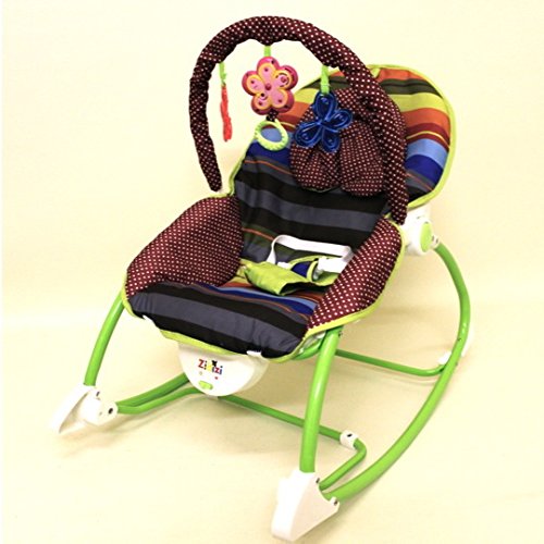 Baby Rocker Bouncer Chair Infant to Toddler with Vibration & Music. Unisex Dots and Stripes Design (Multi Dots and Stripes)