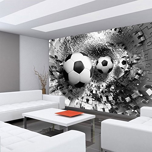 Vlies Fototapete 200×140 cm PREMIUM PLUS Wand Foto Tapete Wand Bild Vliestapete – Fußball Tapete Abstrakt Fußball Rechteck Puzzle Tunnel schwarz – weiß – no. 979 - 6