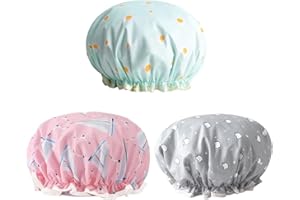 ZZHBOO 3 Piezas Gorro Ducha Impermeable Gorros de Ducha Reutilizable de Doble Capa Impermeable Gorros de Ducha Reutilizables Gorro de Baño Elástico Lavables Banda Gorros de Pelo para Mujeres