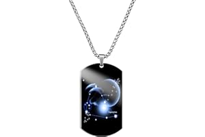 Caimeytie Collier en Acier Inoxydable Homme,Collier Signe Astrologique,Pendentif Constellation,Cadeau pour Petit ami,Collier pour Homme avec Plaque Militaire