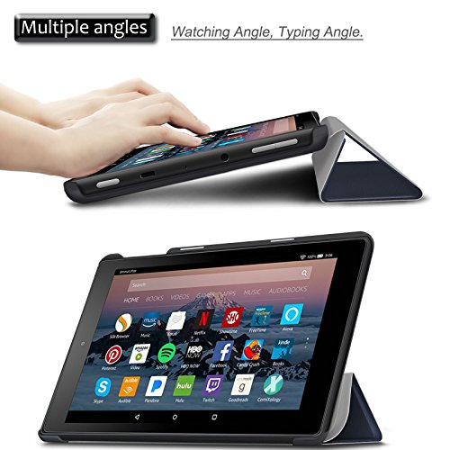 Hülle für Fire HD 8 (7. Generation – 2017) / das neue Fire HD 8 (6. Generation – 2016), Infiland Ultra Smart Slim Lightweight Schutzhülle mit Auto Schlaf / Wach Funktion Cover für Fire HD 8 (8-Zoll-Tablet, 7. Generation – 2017) / Das neue Fire HD 8 Tablet (6. Generation – 2016)(Dunkleblau) - 4