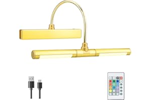 BIGMONAT Luz de imagen Batería Luz recargable inalámbrica para cuadros con control remoto,luz de pared regulable para pintar cuadros, exhibición con 12 cambios de color,4000K 180LM 28 LEDs-Oro