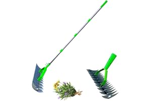 AMOTEE Lawn Aerator Scarifier with Handle, Lawn Aerator Spikes Aerating Tool, Manual Lawn Grass Soil Aeration Scarification for Lawn Care & Maintenance, Dethatching Rake, Removing Dead Leaves and Weeds (C)