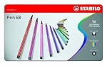 STABILO Pen 68 - Boîte métal de 50 feutres pointe moyenne - Coloris assortis