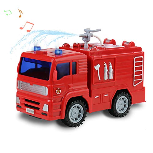 Pilego Camión de Bomberos - Mini Carros Eléctricos de Juguete Camión de Bomberos con Fricción Roja Spray Vehículos de Agua Vehículos para Niños de 3 Años Niñas