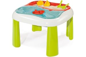 Smoby Stolik do zabawy 2w1, możliwa zmiana na stół do zabawy, 2 komorowy z pokrywami, akcesoria: grabie, łopata, foremki, łódka, sensoryczna zabawa dla chłopców i dziewcząt, dla dzieci 2 lat