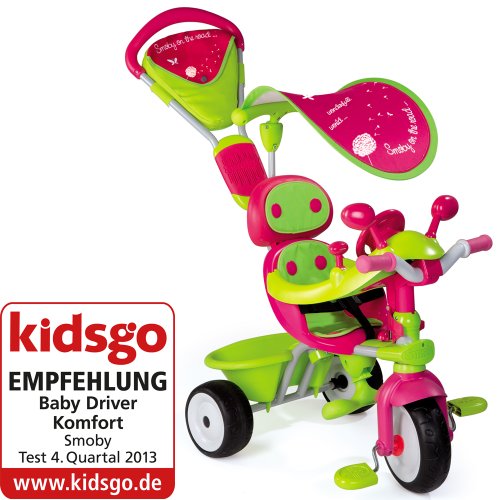 Preisvergleich Produktbild Dreirad, abnehmbare Doppel Schiebestange, Metallrahmen, Gurt Tasche und Sonnendach, Mitwachsendes Kinderfahrzeug mit Flüsterreifen, Pedal-Freilauf und Fußstützen, Schiebewagen ab 10 Monaten
