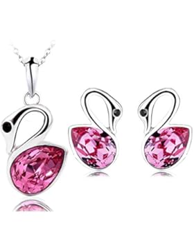 JiangXin Schmuck Set Liebe Herz Schwan Blau/Rosa Schönes Geschenk Für Fraun & Mädchen Österreich Kristall Damen...
