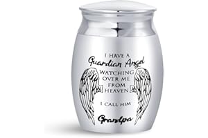 FGT Small Mini Urn for Grandpa Ashes I Have A Guardian Angel Watching Over Me From Heaven Grandfather Men Dad Cremation Memorial Keepsake