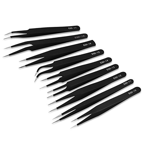 Mudder 9 Stück Anti-Statik ESD Pinzetten Pinzette Kit Unmagnetischer ESD Pinzette mit Aufbewahrungstasche - 2