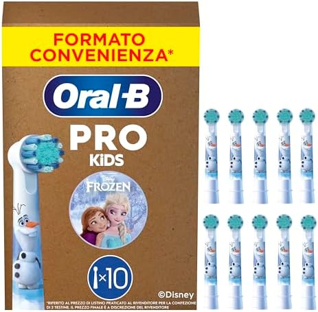 Oral-B PRO Testina Spazzolino Elettrico Per Bambini dai 3 anni in su, Con Disney Frozen, Setole Extra Morbide, Bianco, Confezione Da 10
