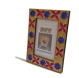 Pure Source India Photo Frame 6 x 4 Inch Size,Beaded Work Done by Hand on This Frame,Juat Gift This One On Birthday, Marriage Day, Or Any Suitable Occasion (Total Size - 8 x 6 Inch)
