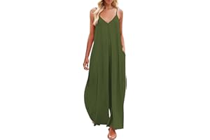 MJGkhiy Salopette Donna Estiva Cotone Baggy Overall Tuta Intera Jumpsuit Pagliaccetto con Tasche Tinta Unita Plus Size Tute Salopette Senza Maniche Larga con Fiori Stile Casual Strappato Pantaloni