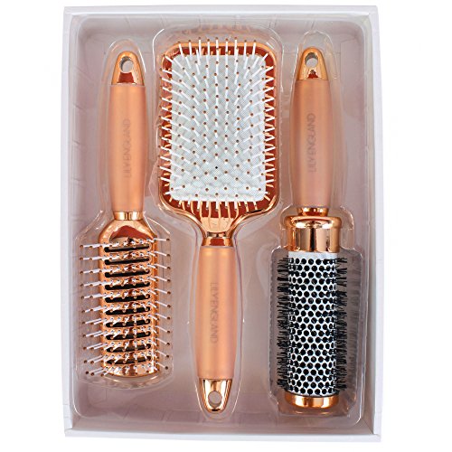 Rose Gold Haarbürsten Set. Enthält Fass-, Paddel- und Vent-Haarbürsten. Gut zum Richten, Styling und Detangling. Luxus, professionelle - 4