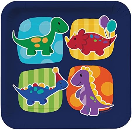 Creative Converting Little Dino Party Square Paper Dinner Plates (8 Count), 9"