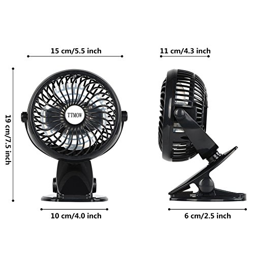 TTMOW USB angetriebener Klipp-Ventilator, beweglicher Schreibtisch-Ventilator, ruhiger Betrieb Kühlventilator für Hauptbüro, mit 1800mah 18650 nachladbare Batterie, Schwarz - 2