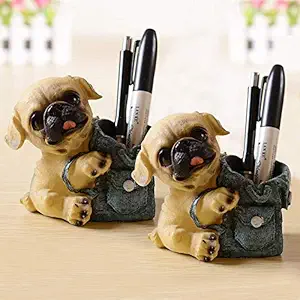 TIED RIBBONS Set of 2 Cute Dog Decorative Pen Stand for Office Desk Study Table Gift(11.5 cm X 9 cm X 11 cm, Multicolor)