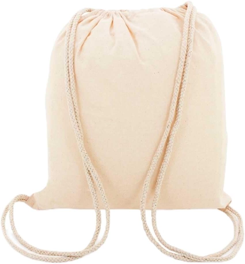 Bolsa Mochila de Algodón Natural con Cordones, 135gr/m2. Medidas: 36x40 cm. Para usar en la compra, viaje, gimnasio, ocio, Escuela, Deportes, Shopping backpack, Pintar, Ecológica. (25)