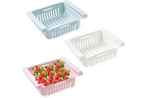 katmerio Kühlschrank Schubladen, 3 Stück Einstellbar Kühlschrank Korb, Ausziehbar Kühlschrank Partition Layer Organizer, Organizer Kühlschrank Aufbewahrungsbox