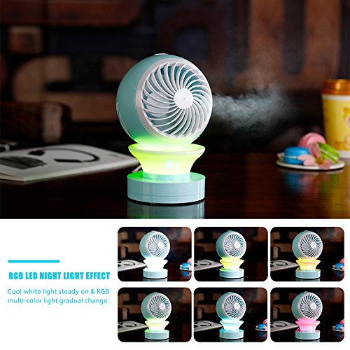 AOZBZ 3 in 1 USB-Klimaanlage Mini Ventilator mit Wasser Sprühbefeuchter und Nacht Licht, Niedlich Tragbare Beschlagen Lüfter, Nebel Diffusor mit RGB und Kühle Weiße LED Neben Lampe für Schreibtisch, Tisch, Sommer, Schönheit, Haus, Büro, Outdoor, Reisen, Schlafen ( Unaufladbar ) - 2