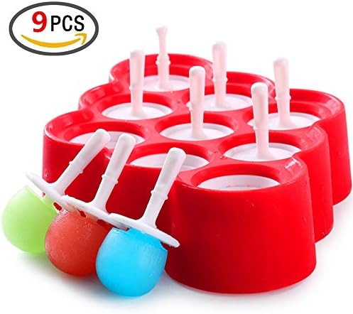 Mini Silicone Ice Cream Moulds Popsicle Molds - BPA-Free Ice Pop/Stick Ice Cream/Lolly Maker Tool Set, Wonderful Tools for Party DIY Food Grade Perfect for Making Cream at Home Or Shop (9 PCS (red))