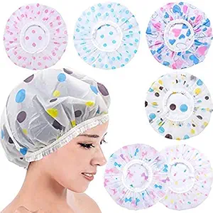 Fastyle Set Of 6 Pc shower cap Women's Waterproof Reusable Shower Cap Bath Hat - Multicolor (PACK OF 6)