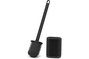 Feelhap Escobilla de Baño Silicona,Escobilla WC con Secado Rápido Soporte Ventilado,Escobilla Baño Silicona Escobilla y Portaescobillas de Inodoro de Montaje en Suelo o Montaje en Pared, Negro (Negro)
