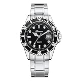 Uhren Herren Wasserdicht Sport Militär-Edelstahl-Datums-Sport Männer Edelstahl Business Fashion Armbanduhr Mann Runde Uhr (Black)