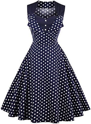 Creti Womens Sleeveless Hepburn Style Retro 1950's Rockabilly Skull Print Fit Flare Button Polka Dot Vintage Swing Party Dress
