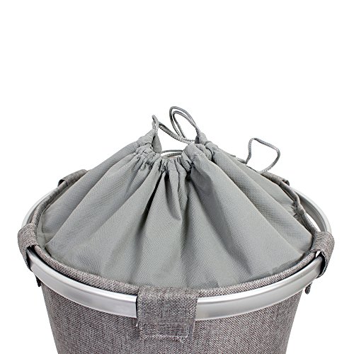 Wäschekörbe, Wäschesammler, Wäschebehälter DeLuxe Trendy, rund, Gewebelook, zur Sammlung von Wäsche. Durchmesser ca. 40 cm. Mit Aluminiumrand und Verschlussvlies. Maße ca. 40 x 40 x 57 cm (L x B x H) (Grau) - 2