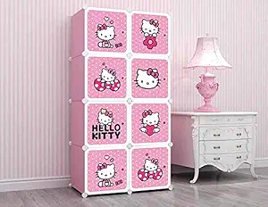 KriShyam 8 Door Plastic Sheet Wardrobe Storage Rack Closest Organizer for Clothes Kids Living Room Bedroom Small Accessories/Bookcase/Toys 140 x 70 x 35cm (Pink (Hello Kitty))