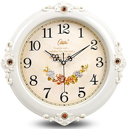 KKLOCK Wall Clock Mute Suzuki Movement Sweep Slient for Living Room Bedroom Kitchen AA Battery Modern European White Retro with Arabic numerals 14 Inch (Battery not included)
