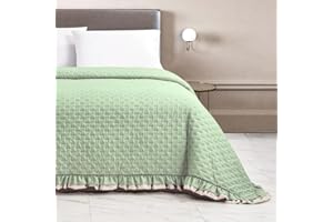 INTRECCI Copriletto Trapuntino Arles Matrimoniale 250x250 cm, Microfibra Ricamata a Laser, Anallergico Oeko-Tex, GSM 172, Azo Free, Lavabile, 4 Stagioni, Colore: Salvia/Panna