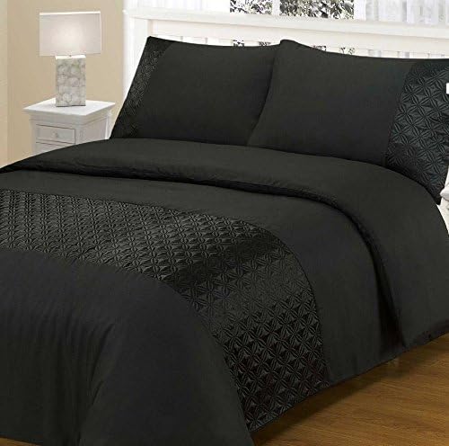 Luxury Ellipse Duvet Cover Set With Matching Pillowcase 100% Polyester Quilt Cover Bedding Set - Black (Double)