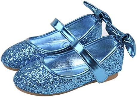 HANMAX Girls Round-Toe Sparkle Bowknot Ballet Ballerina Flat Dress Shoes Blue