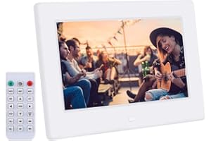 VBESTLIFE Cyfrowa ramka na zdjęcia, 7 cali, z odtwarzaczem budzika, albumem/kalendarzem, obsługa MPEG, MP4, AVI, RMVB, JPEG, wideo, wspaniały dla rodziny (biała)