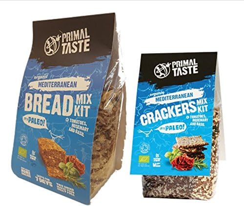 Organic Bread Mix Kit (450g) &amp; Cracker Mix Kit (250g) Mediterranean by Primal Taste (sold as set) - gluten free, grain free, certified by Soil Association