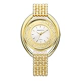 Damenuhren Scrollbar Strass Großes Zifferblatt Quarzwerk Armband Uhren für Damen Edelstahlband Luxus, Gold