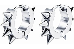 LAFATINA Men Women Rivets Hoop Earrings Stainless Steel Spikes Awl Piercing Taper Huggie Hinged Earrings Set