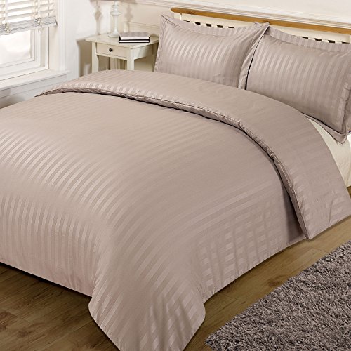 Dreamscene Beautiful Satin Stripe Duvet Bedding Set, Mink, Double