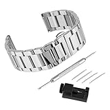BEWISH 24mm Uhrarmband Edelstahl Ersatzband Solide Metall Uhr Band Riemen Uhrenarmbänder Smart Watch Strap Band Ersatz Faltschließe Uhr Armband Uhrmacherwerkzeug Werkzeug Set Reparatur Glanz Silber