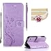 Produktbild iPhone 4 / iPhone 4S Hülle Leder ,SKYXD Drucken Schmetterling Blumen Prägung Motiv PU Folio Ledertasche [ Standfunktion / Magnetverschluss / Kartenfächer] Einfarbig Handyhülle 3 in 1 Handytasche mit Krone Staubstecker + Eingabestift für Apple iphone 4/4S Schutzhülle - Licht Lila
