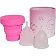 Fio's Menstrual Cup Kit - 2 Menstrual Cups (Size S and L) - Reusable - Leak Proof and Hygenic - Includes Collapsible Sterilizer Cup for Easy Cleaning - Comfortable Period Solution