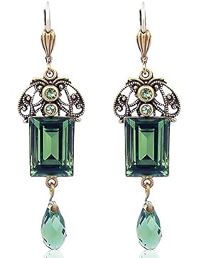Jugendstil Ohrringe mit Kristallen von Swarovski® Grün Gold NOBEL SCHMUCK