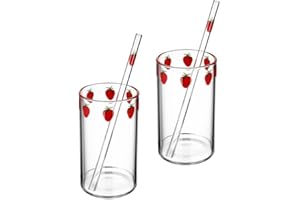 HEMOTON 2 Set Di Bicchieri In Per Fragole Con Cannucce Bicchiere Per Acqua Trasparente Tazza Kawaii Simpatici Bicchieri Per Bevande Caffè Acqua Latte Tè Casa Ufficio