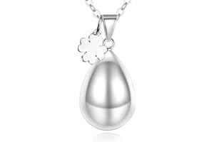 CELESTIA Llamador de Angeles Embarazada Collar con Colgante Gota de Agua (Origen de la Vida) y Trébol - 76cm Cordón de Cuero y 114cm Cadena, Joyería Regalo para Embarazadas