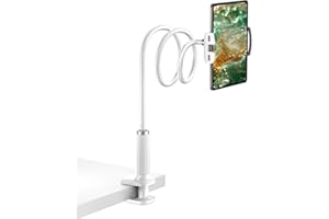 Santiaoniu Schwanenhals Tablet Halterung, Tablet Halter – Flexibler Verstellbarer Arm im Bett für Ipad/Handy/iPad Air, iPhone, und Weitere 4,7-11 Zoll Geräte (Weiß)