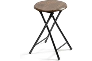THE SECRET HOME - Taburete Plegable de Madera y Metal - Alto. 45 x Ø30 cm - Banqueta sin Respaldo - Ideal para Cocina, Terraza o Jardín - Color Madera Oscura