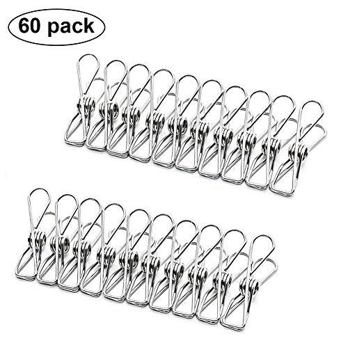 Wskderliner Clothes Pegs Stainless Steel Waescheklammer Pins Metal Wäsche Edelstahl Silber Starke Elastizität Packung von 60