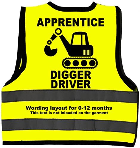 Acce Products Apprentice Digger Driver Baby Children Kids Hi Vis Safety Jacket Vest Sizes 0 to 8 Years Optional Personalised On Front